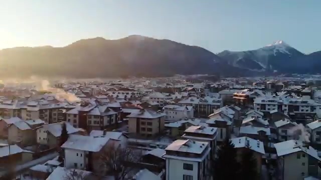Aerial drone footage of Bansko Bulgaria on January 8th 2019
