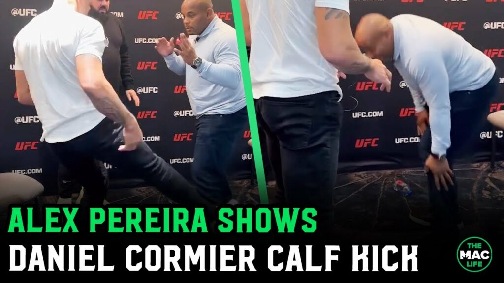 Alex Pereira shows Daniel Cormier his famous calf kick: "That's why I'd always wrestle!"