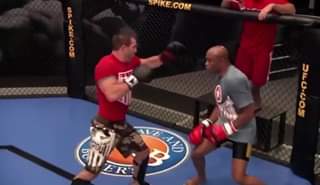 Anderson Silva sparring with Ryan Bader