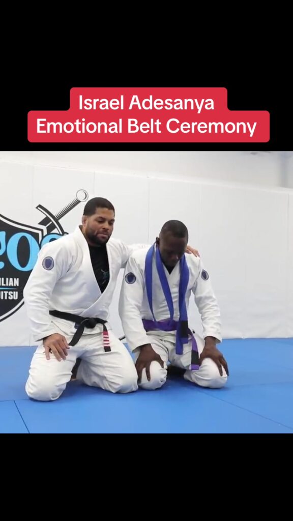 Andre Galvao promotes Israel Adesanya to Purple Belt in emotional belt ceremony