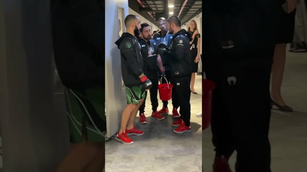Belal Muhammad getting some last minute advice from Khabib