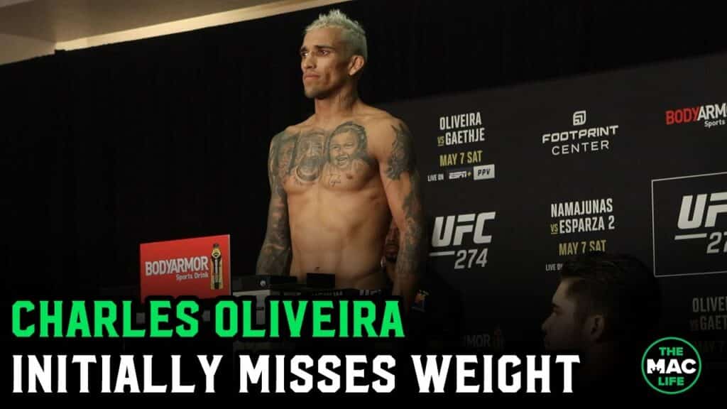 Charles Oliveira initially misses weight by half a pound for UFC 274 title fight with Justin Gaethje
