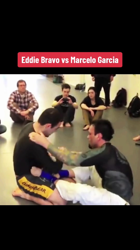 Eddie Bravo rolling with Marcelo Garcia at Marcelo's gym. This was after they h