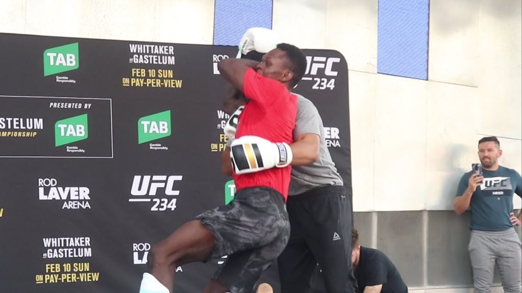 Israel Adesanya hits the Stunner, the Rock Bottom and The People's Elbow at UFC 234 Open Workouts