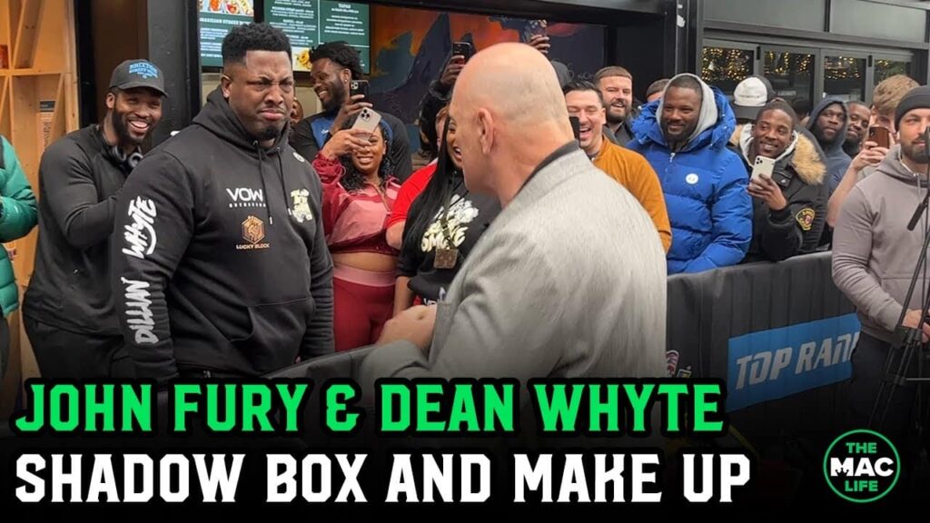 John Fury and Dean Whyte shadow box with crowd cheering and squash the beef
