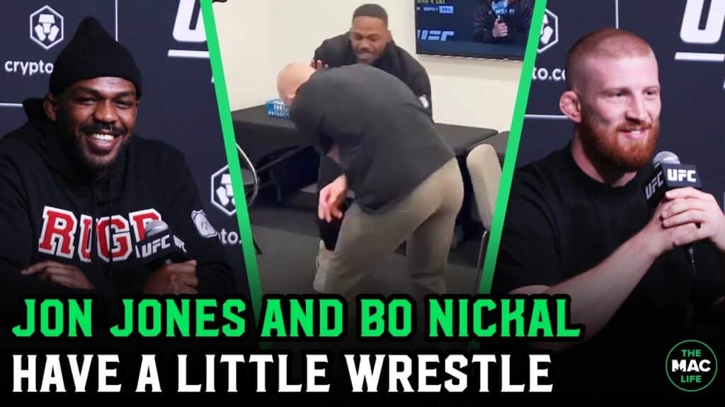 Jon Jones and Bo Nickal wrestle backstage: "There ya go again Bo! I ain't one of those heavyweights"