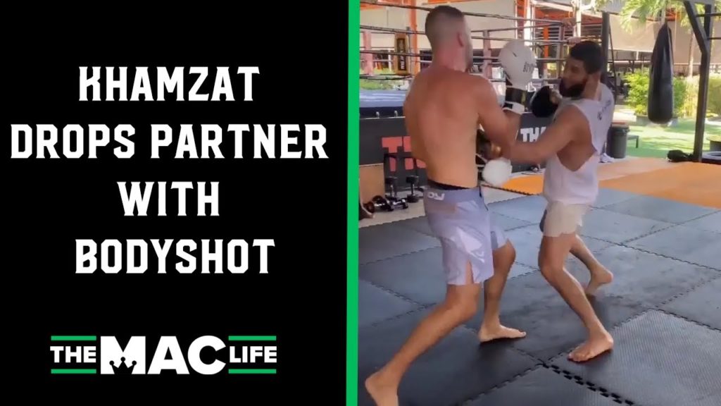 Khamzat Chimaev drops partner with body shot; Fires on the Muay Thai pads