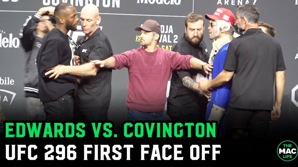 Leon Edwards and Colby Covington Separated at Face Off | UFC 296 Press Conference