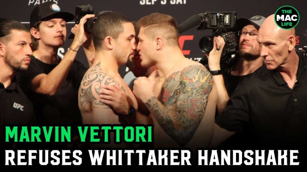 Marvin Vettori refuses Robert Whittaker's handshake and gets in his face