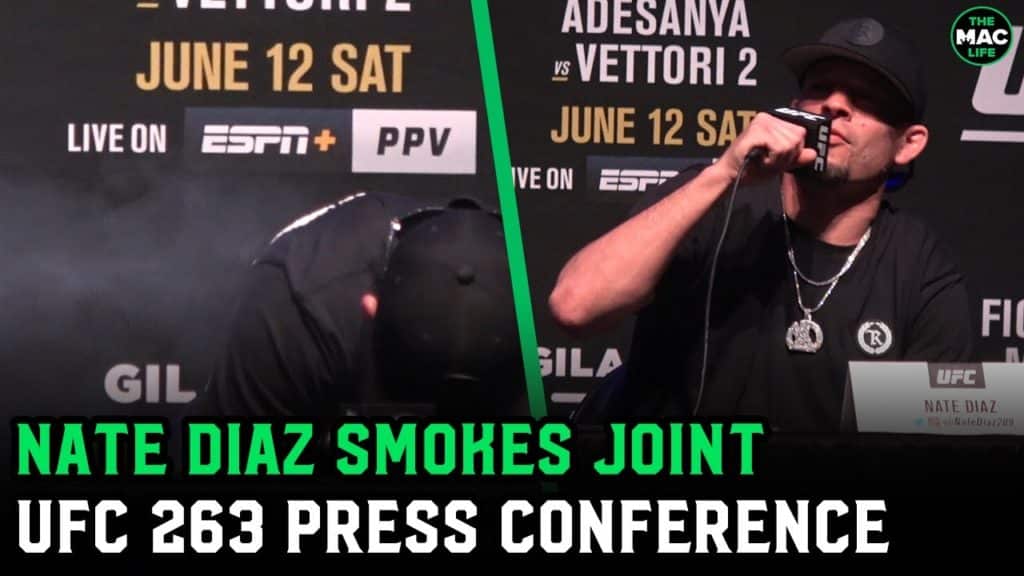 Nate Diaz smokes joint at UFC 263 press conference; Offers Brandon Moreno a toke