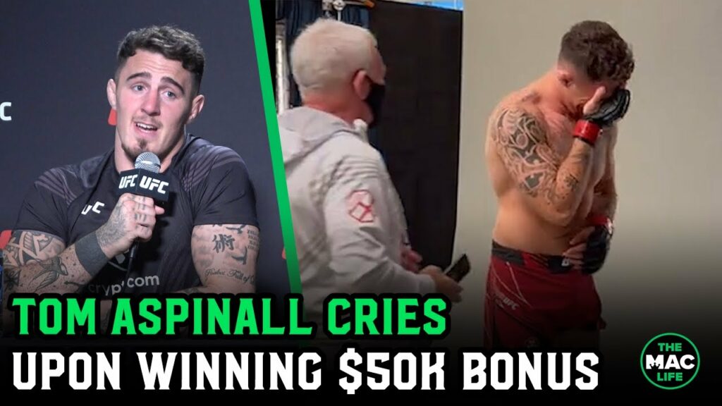 Tom Aspinall cries after winning $50,000 bonus for Sergey Spivak finish