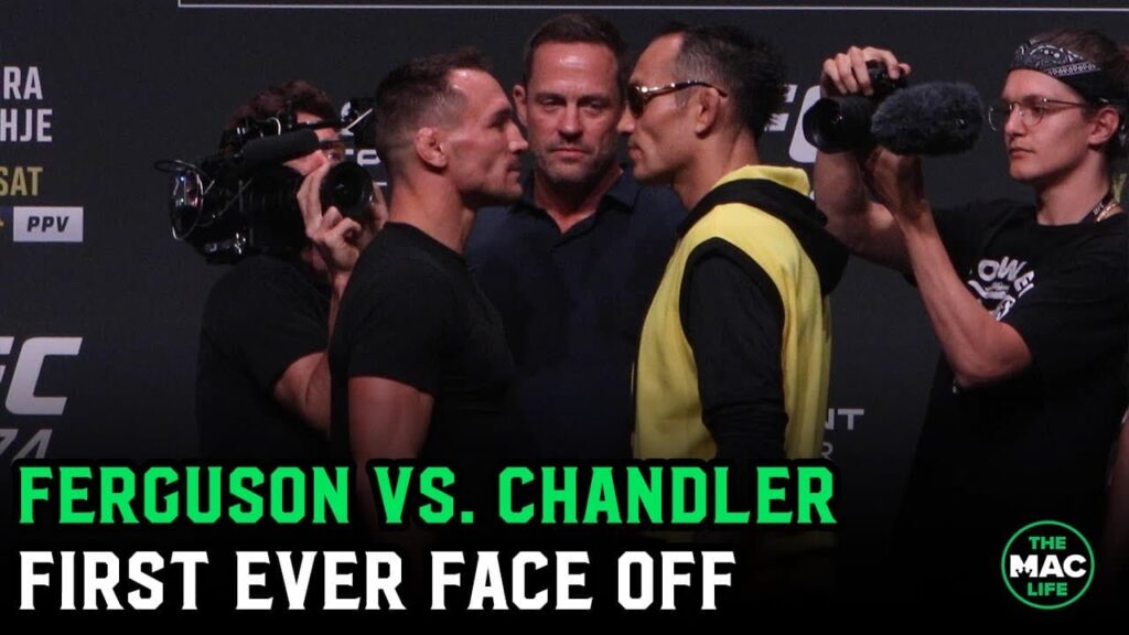 Tony Ferguson ankle picks Michael Chandler during UFC 274 first face off