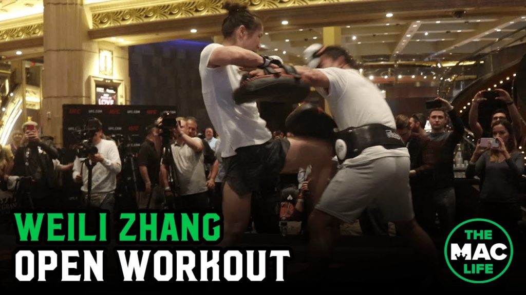 Weili Zhang hits the pads like a beast and sends coaches flying | UFC 248 Open Workouts