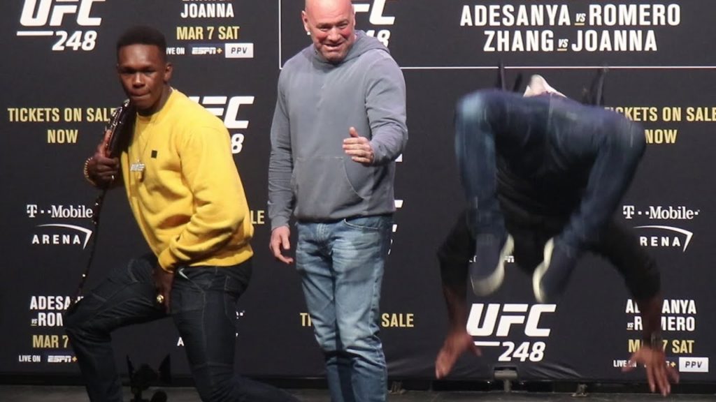 Yoel Romero does a backflip in Israel Adesanya face off | UFC 248 Staredown